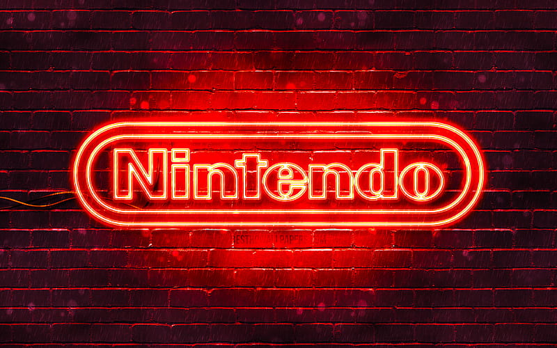 Nintendo red logo red brickwall, Nintendo logo, brands, Nintendo neon logo, Nintendo, HD wallpaper