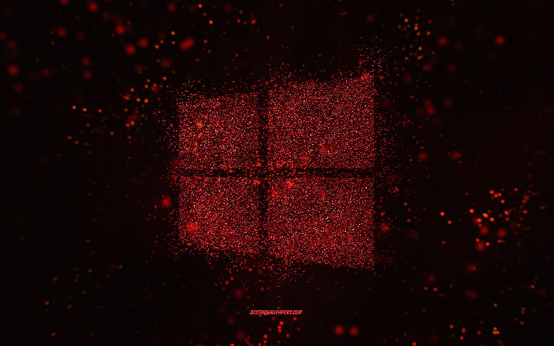 Windows glitter logo, black background, Windows logo, red glitter art, Windows, creative art, Windows red glitter logo, HD wallpaper