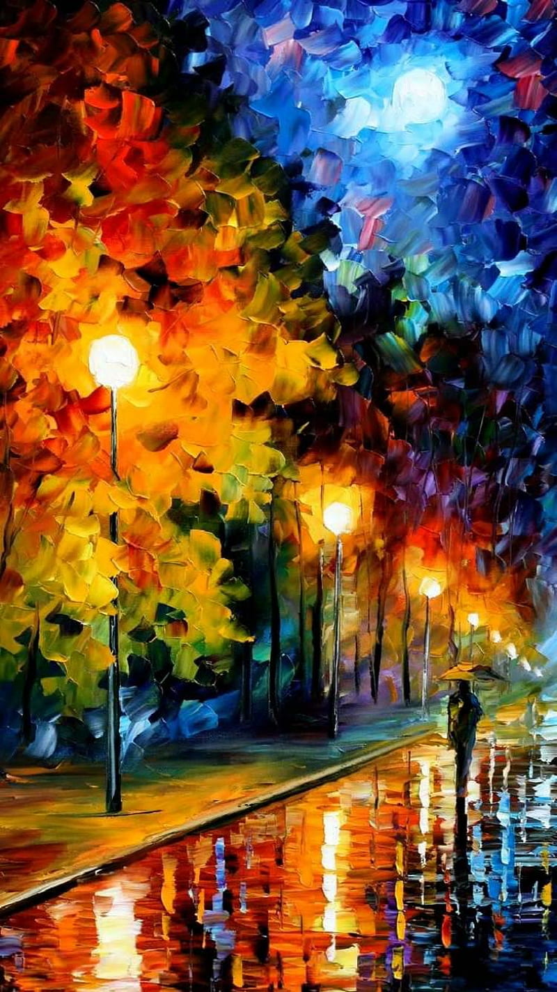 Alone Night, bonito, color, colorful, colourful, drawing, drawn, painting, HD phone wallpaper
