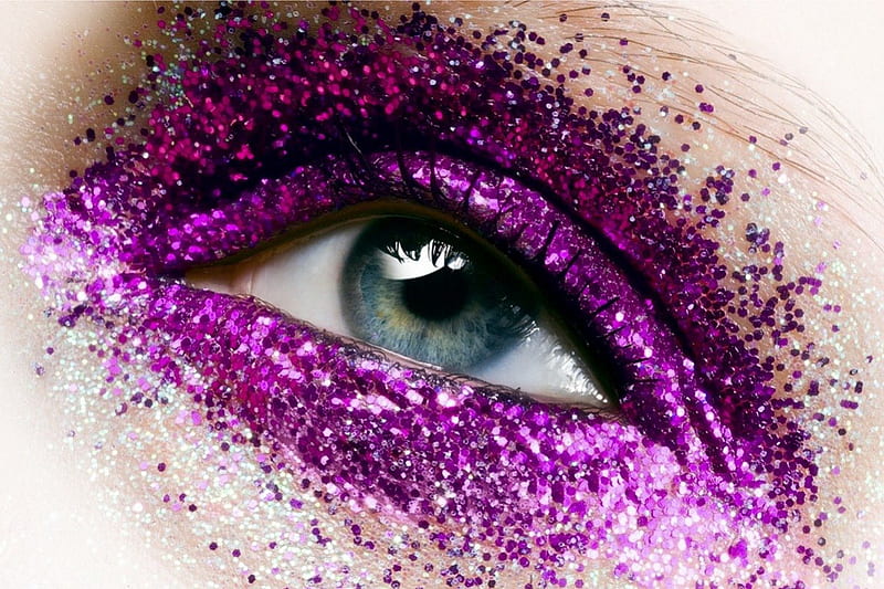Purple eye, pretty, lovely, eye, bonito, make-up, lights, nice, purple, face, blue, HD wallpaper