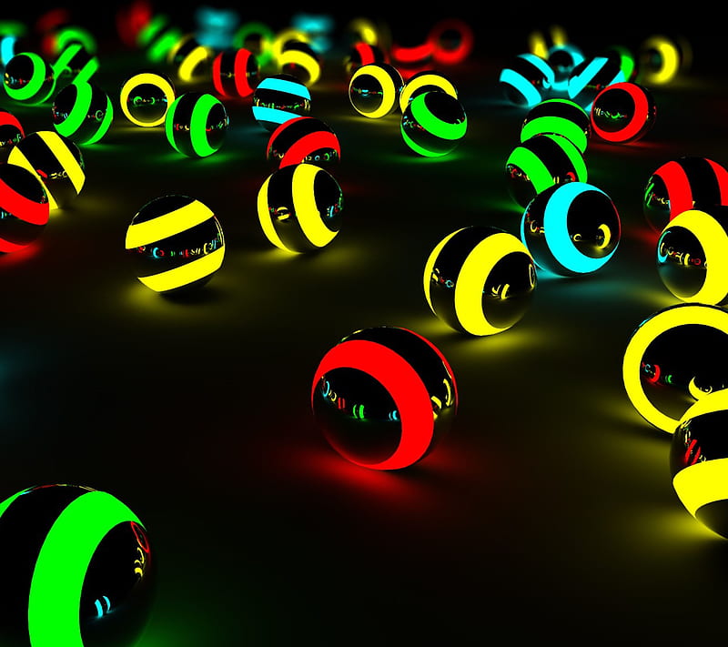 Neon Marbles 1, abstract, glow, HD wallpaper