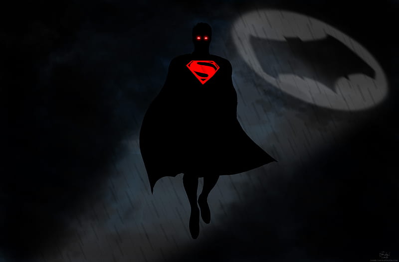Superman Red Eye Bat Signal, superman, artwork, artist, digital-art, superheroes, , artstation, HD wallpaper