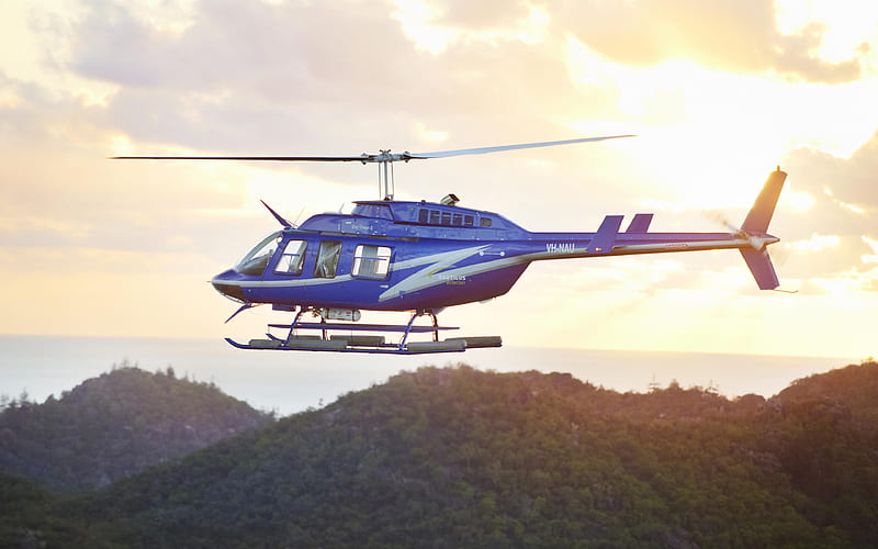 Bell 206 JetRanger blue helicopter, civil aviation, Bell 206, Bell, HD wallpaper