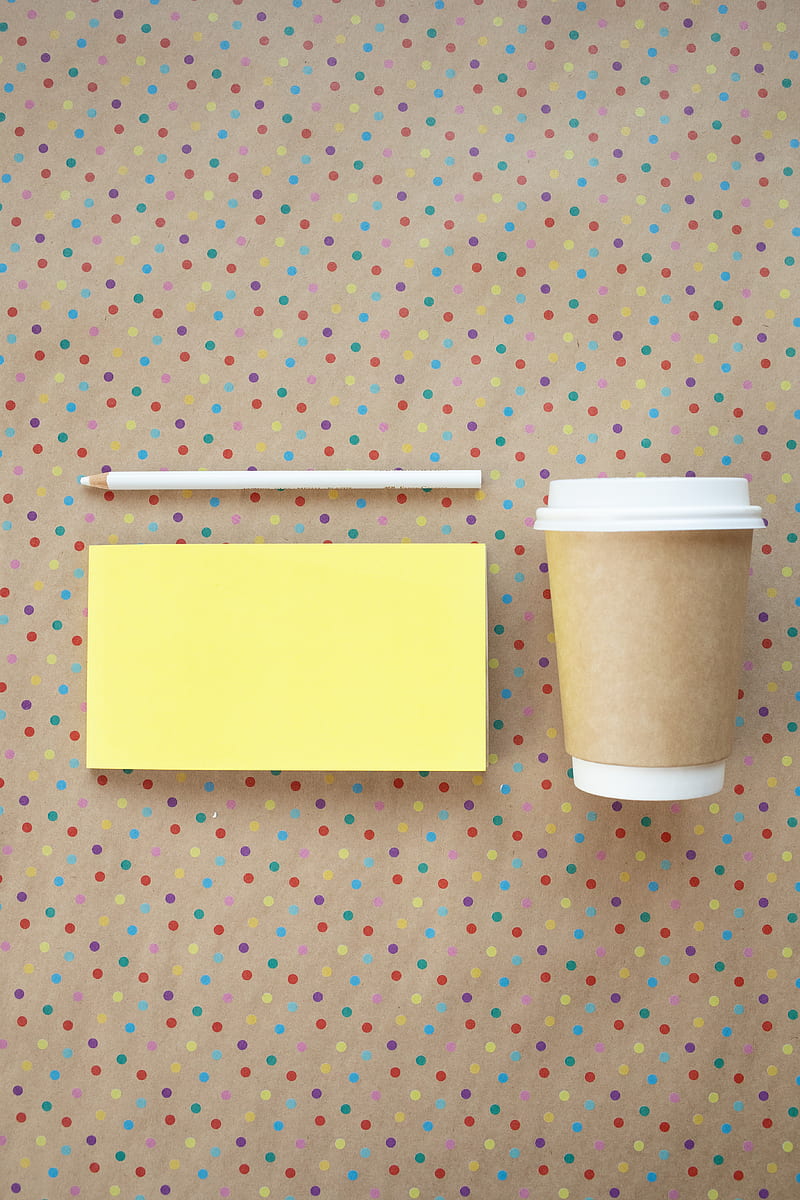 Yellow Sticky Notes on White and Brown Polka Dots Wall, HD phone wallpaper
