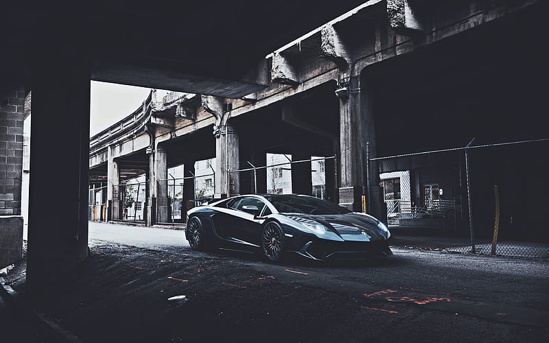 Lamborghini Aventador, street, 2020 cars, supercars, black Aventador, italaian cars, Lamborghini, HD wallpaper