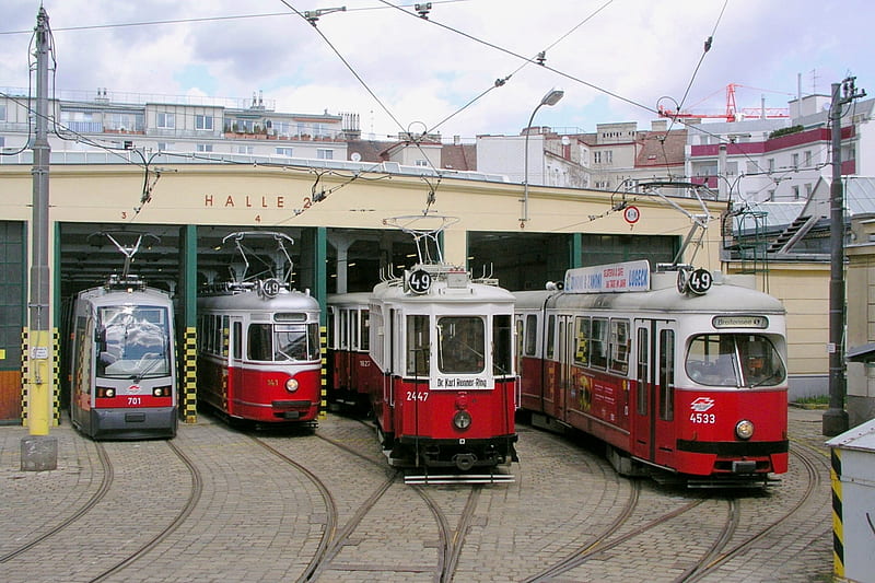 vienna tram depot, tram, shed, depot, vienna, HD wallpaper