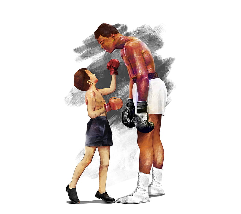 Ali, boxing, child, drawing, muhammad ali, white, HD wallpaper