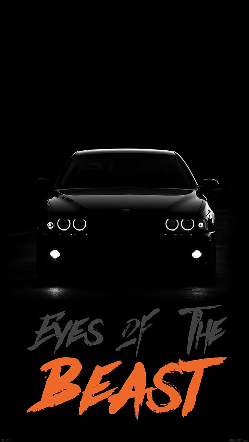 Eyes of the beast, car, dark, night, projector lights, quates, HD phone wallpaper