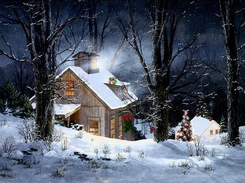 Cozy Corner, cozy, little, christmas, snow, decorations, home, HD ...