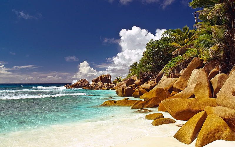 1080p Free Download Rocks Beach Seychelles Island Scenery Hd