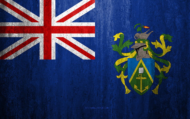 Flag of Pitcairn Islands stone background, grunge flag, Oceania, Pitcairn Islands flag, grunge art, national symbols, Pitcairn Islands, stone texture, HD wallpaper