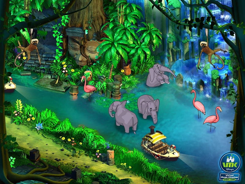 Jungle cruise, monkeys, elephants, boat, trees, HD wallpaper | Peakpx