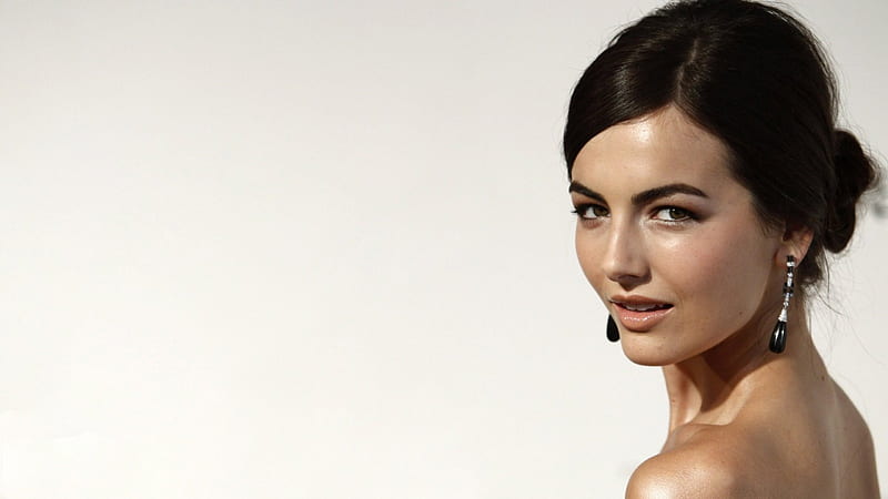 Camilla Belle, brunettes, head shot, close up, simple background, actress, HD wallpaper