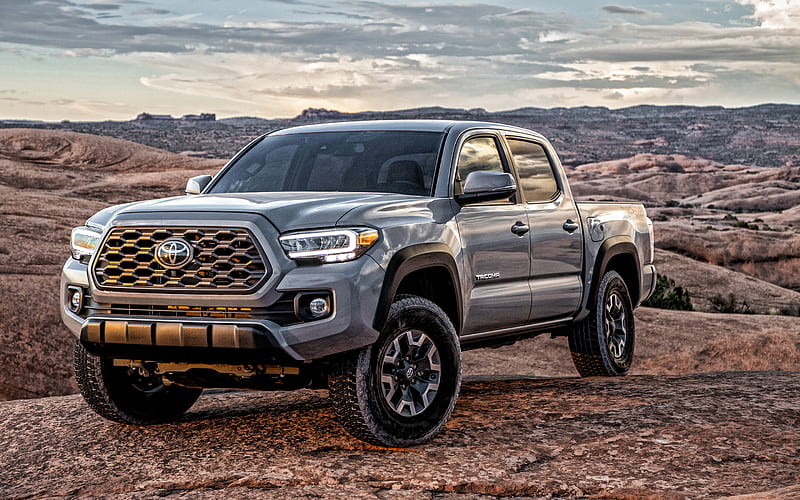 Toyota Tacoma TRD, 2020, front view, exterior, gray pickup truck, new gray Tacoma, american cars, Toyota, HD wallpaper