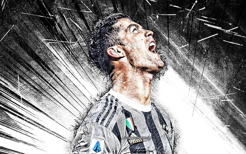 Cristiano Ronaldo, 2020, grunge art, Juventus FC, CR7, portuguese footballers, Italy, Bianconeri, soccer, goal, football stars, Serie A, neon lights, CR7 Juve, HD wallpaper