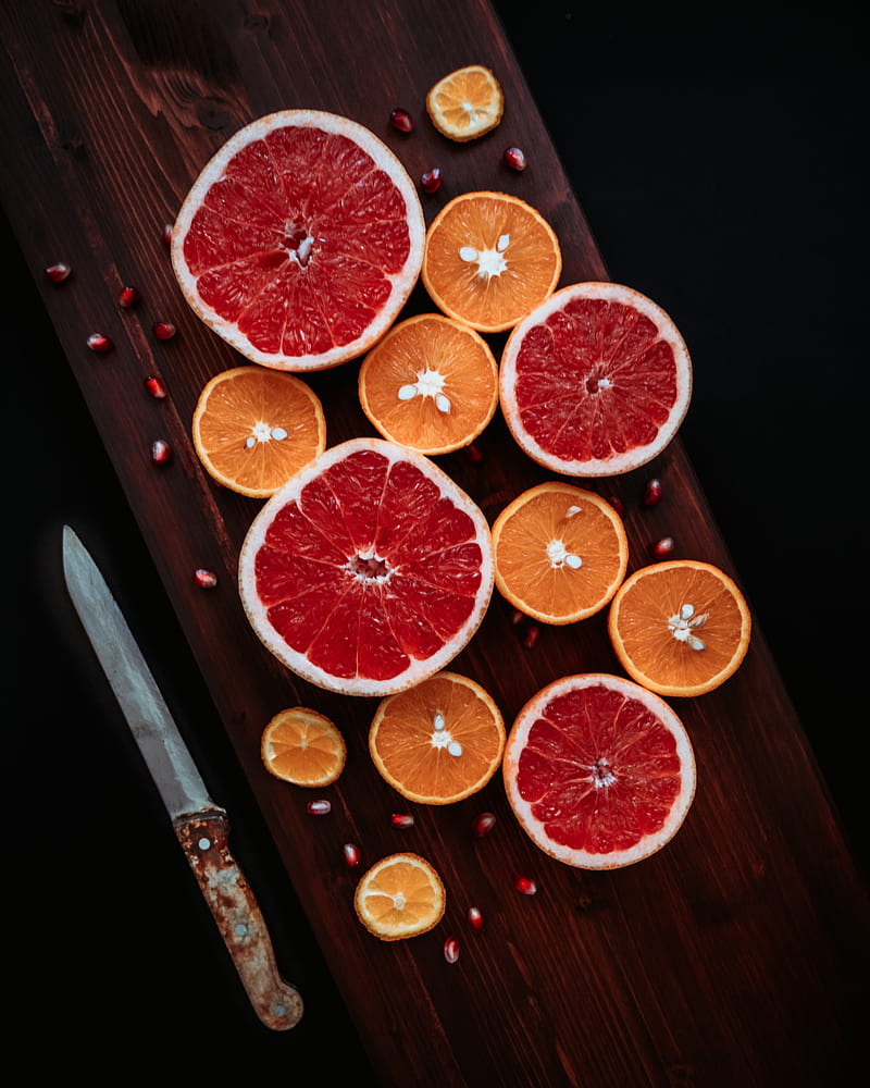 grapefruit, orange, pomegranate, fruit, slices, HD phone wallpaper