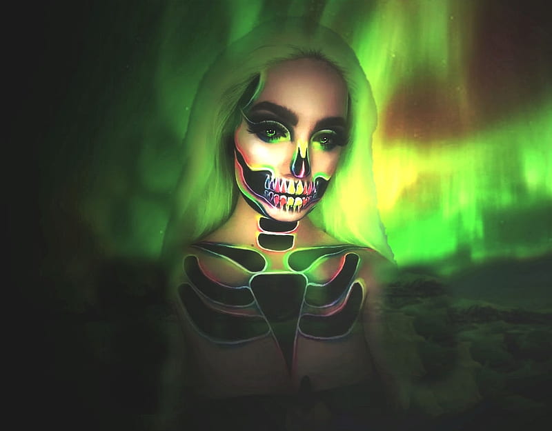 Neon Halloween, women are special, masking you to join, funky hair face art, bootiful paint masks, spooky gals, album, fantasy girl faces, grandma gingerbread, color on black, female trendsetters, HD wallpaper