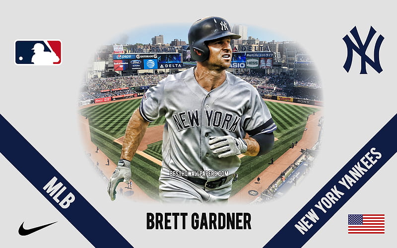 Brett Gardner, New York Yankees, American Baseball Player, MLB, portrait, USA, baseball, Yankee Stadium, New York Yankees logo, Major League Baseball, HD wallpaper