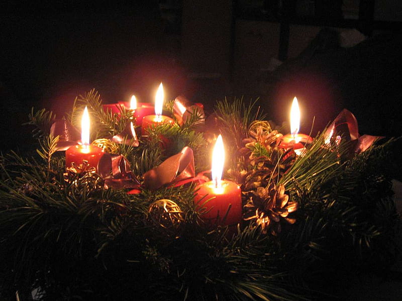 advent wreath with candles, advent, wreath, candles, fourth candle, HD wallpaper