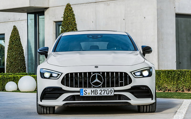 Mercedes-AMG GT, 4-Door Coupe, 2019, GT53, 4Matic, front view, exterior, new, white GT53, German cars, Mercedes, HD wallpaper