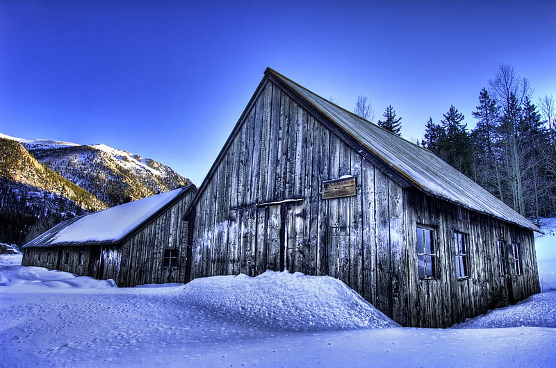 Snow Covered Shop, shop, blacksmith, snow, r, sky, winter, HD wallpaper
