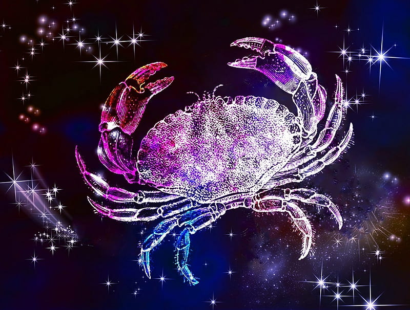 Zodiac ~ Cancer, stars, fantasy, cancer, zodiac, pink, blue, crab, HD wallpaper