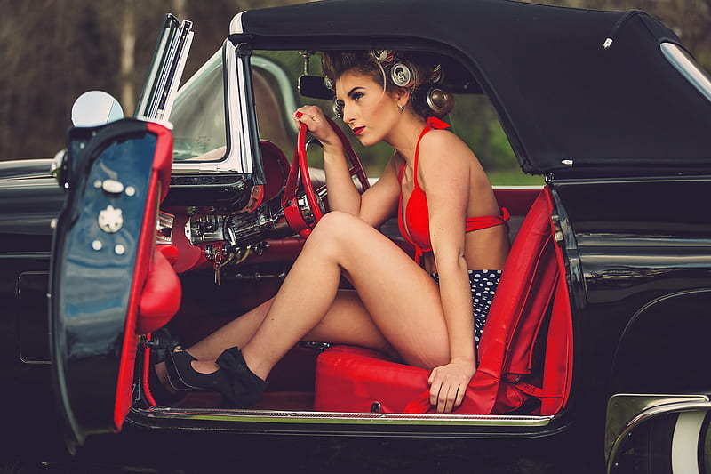 Beauty, red, add, girl, model, car, commercial, coca cola, woman, HD wallpaper