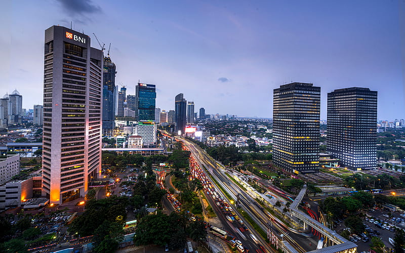 Jakarta, Capital of Indonesia, cityscape, skyscrapers, evening, metropolis, Jakarta skyline, Indonesia, HD wallpaper