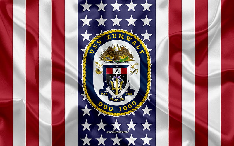 USS Zumwalt Emblem, DDG-1000, American Flag, US Navy, USA, USS Zumwalt Badge, US warship, Emblem of the USS Zumwalt, HD wallpaper
