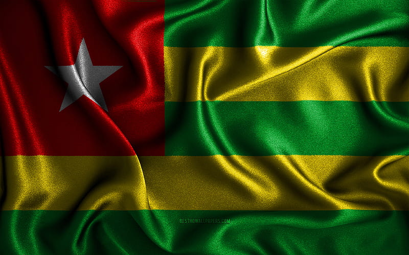 Togolese flag silk wavy flags, African countries, national symbols, Flag of Togo, fabric flags, Togo flag, 3D art, Togo, Africa, Togo 3D flag, HD wallpaper