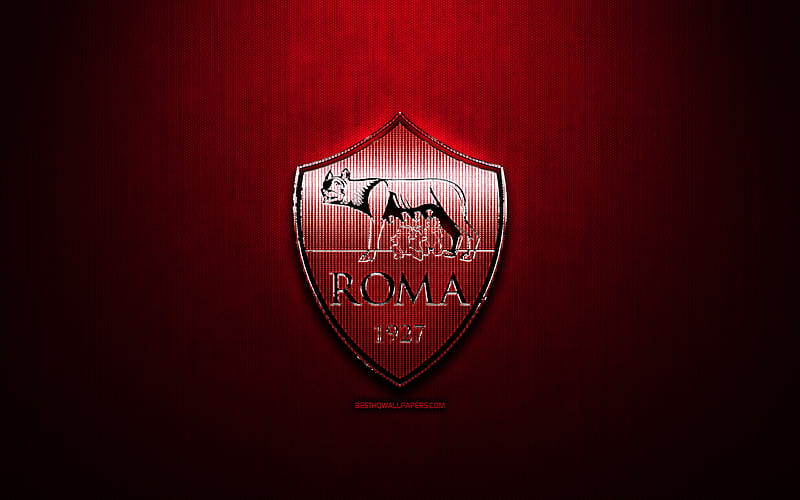 Roma FC, maroon metal background, Serie A, italian football club, fan art, Roma logo, football, soccer, AS Roma, Italy, HD wallpaper
