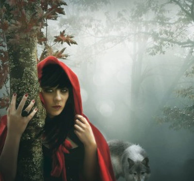 free download | Red, fantasy, wolf, lady, HD wallpaper | Peakpx