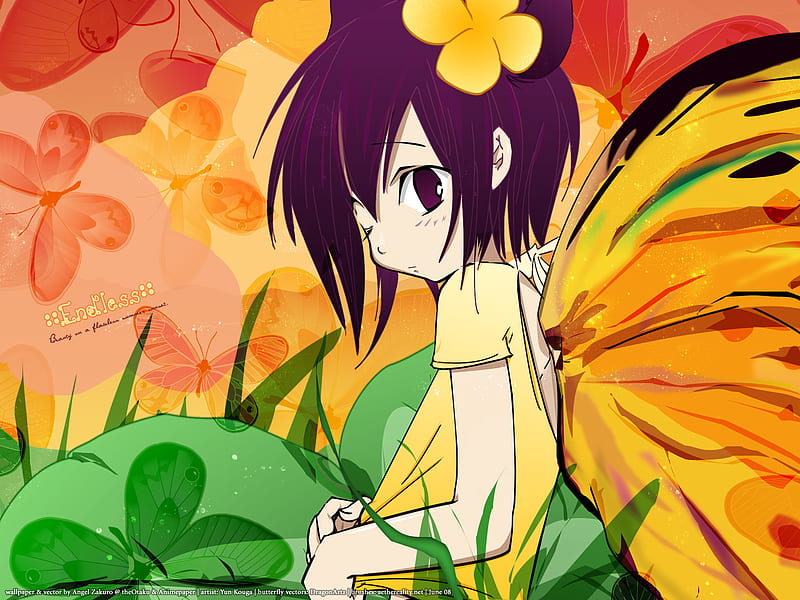 Anime Butterfly, colourful, grass, orange, butterflies, cute, butterfly ...