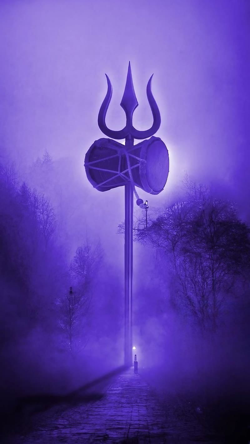 Mahakal Trishul, purple effect trishul, lord, god, mahakal, HD phone wallpaper