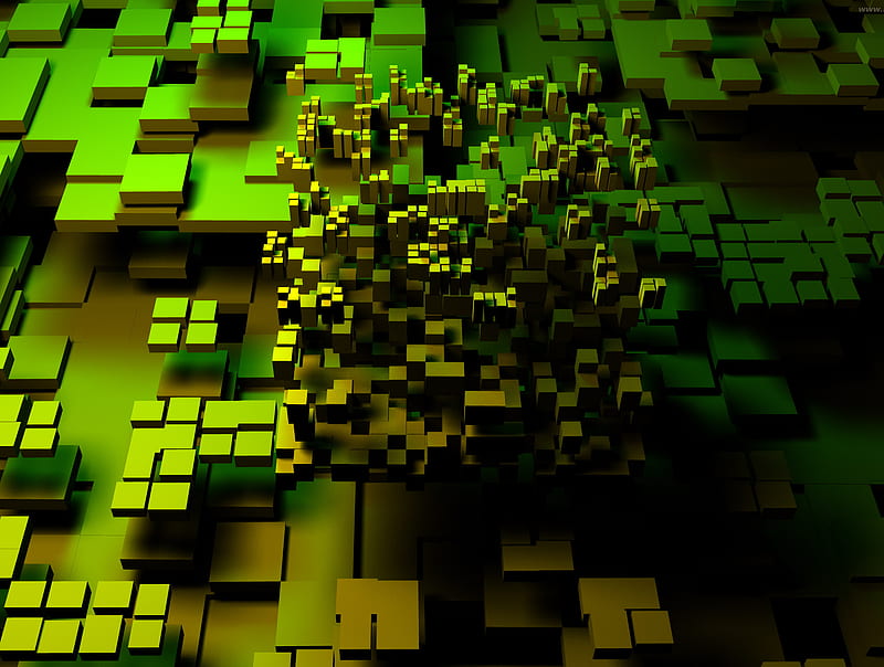 Abstract, cubes, green, HD wallpaper