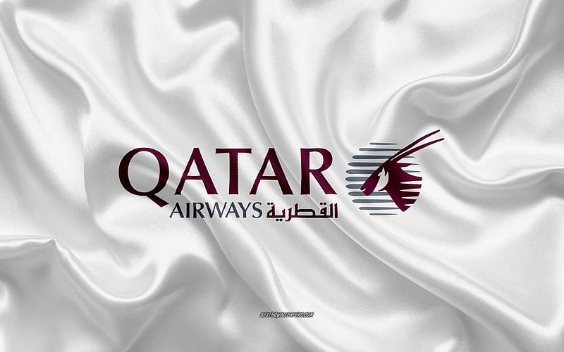 Qatar Airways logo, airline, white silk texture, airline logos, Qatar Airways emblem, silk background, silk flag, Qatar Airways, HD wallpaper