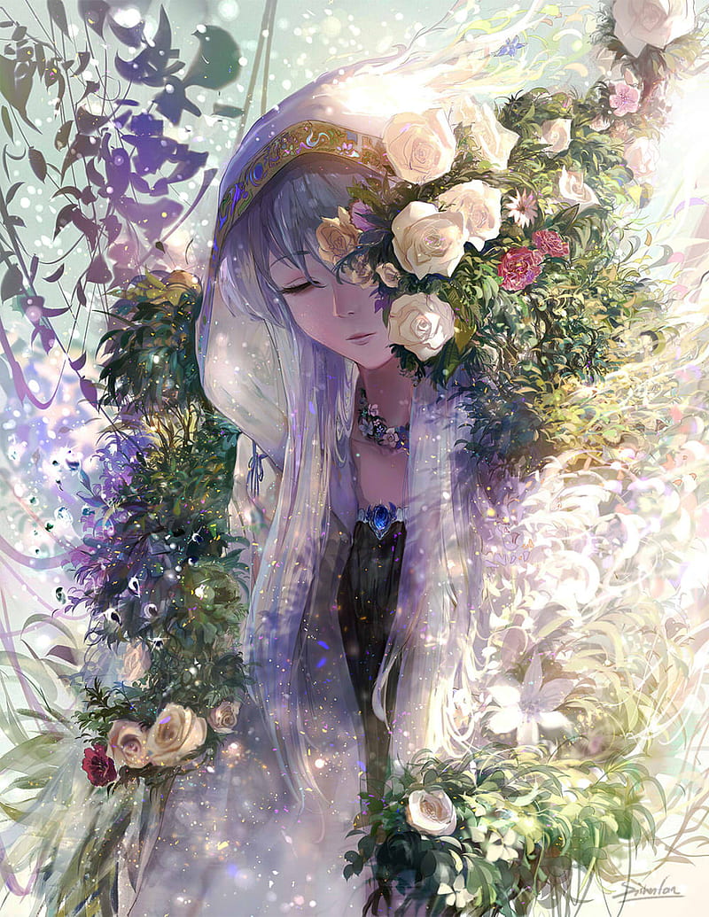 Anime Cute Girl Flowers 4K Wallpaper #192