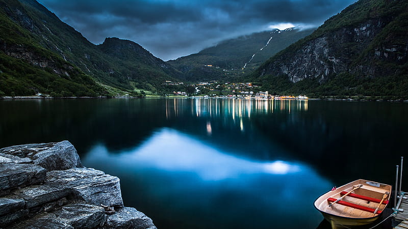 Mountain Lake Beautiful Night, mountain, lake, nature, bonito, HD wallpaper