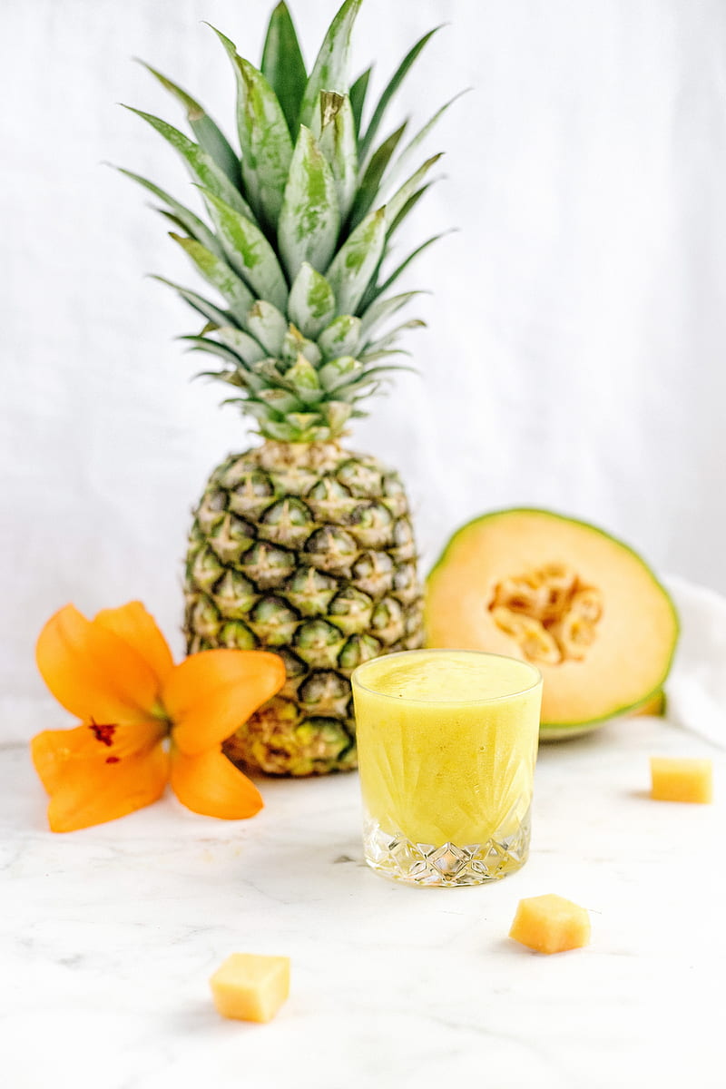 pineapple, melon, fruit, smoothie, fresh, glass, HD phone wallpaper