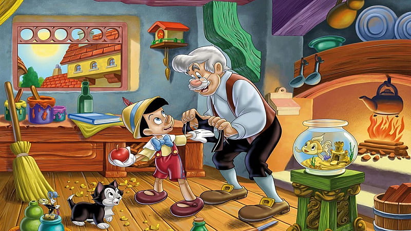 Pinocchio, boy, movie, animation, old man, disney, HD wallpaper