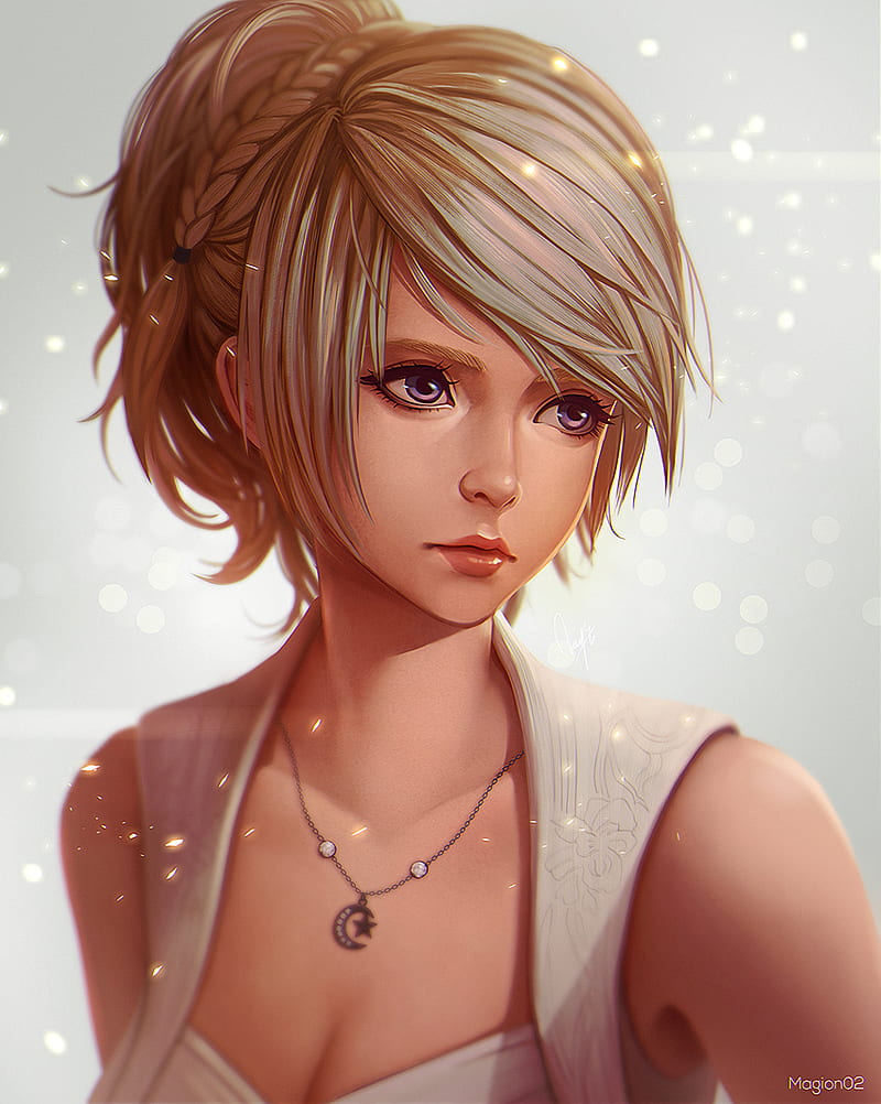 anime girl with short blonde hair and brown eyes