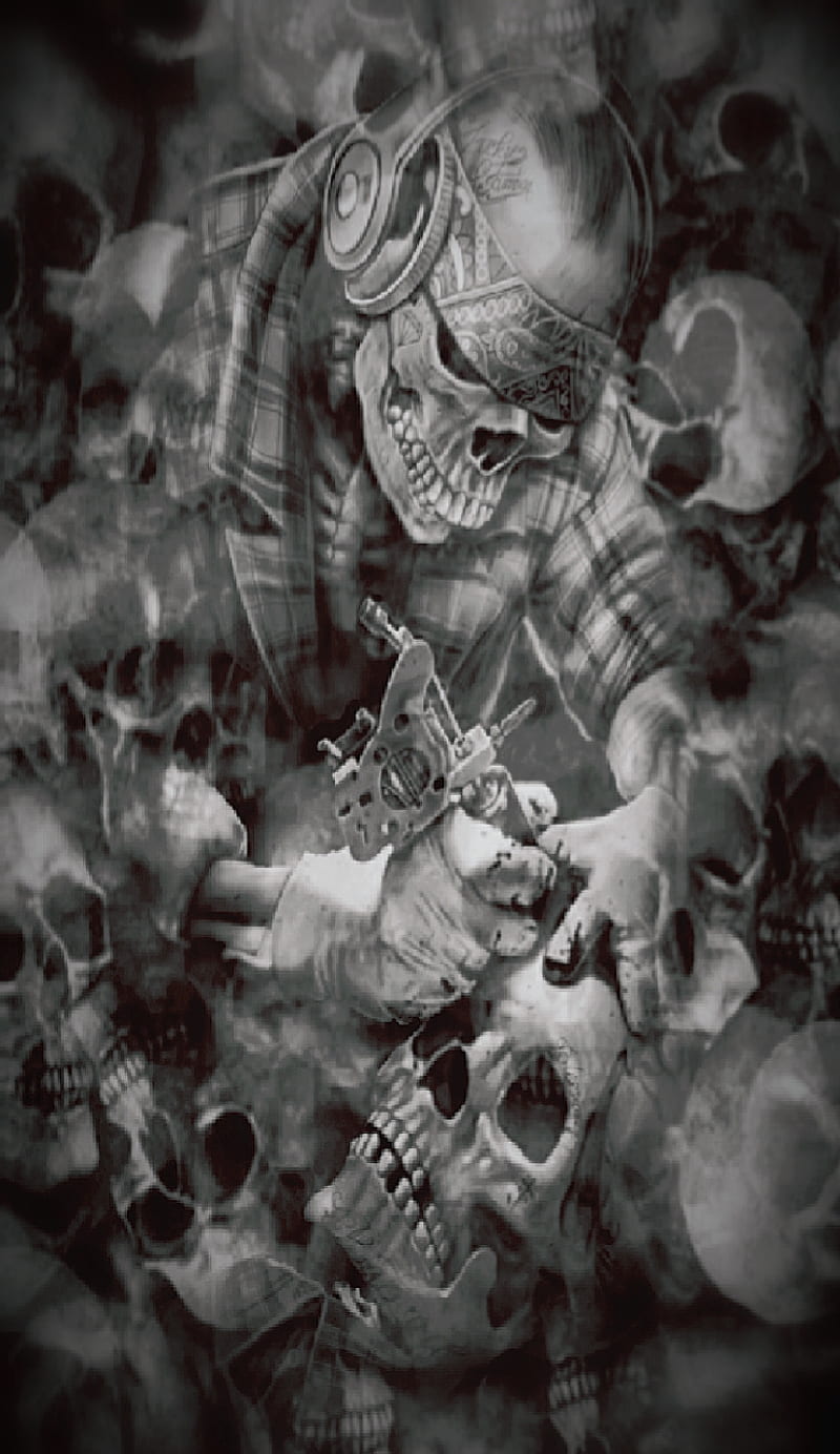 Tattoo skull, black, black and white, mixed, white, HD phone wallpaper