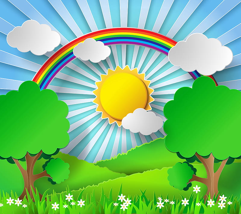 Sunny Day, abstract, background, modern, new, rainbow, sun, sunshine, vector, HD wallpaper