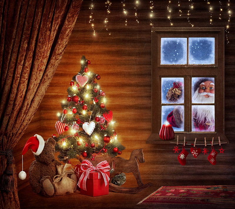 Christmas Time, decoration, eve, house, merry, night, santa, HD wallpaper