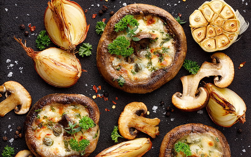 Roasted Vegetables, garlic, food, mushrooms, roasted, HD wallpaper