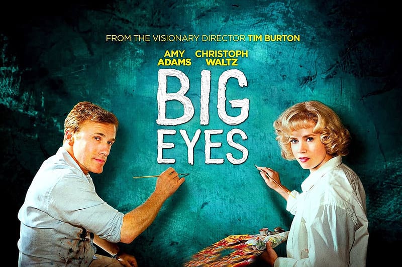 Big Eyes 2014, actress, big eyes, blue, afis, art, poster, tim burton, amy adams, margaret keane, movie, actor, couple, christoph waltz, HD wallpaper