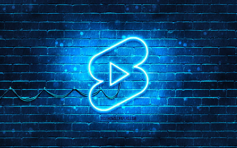 Youtube shorts blue logo, , blue neon lights, creative, blue