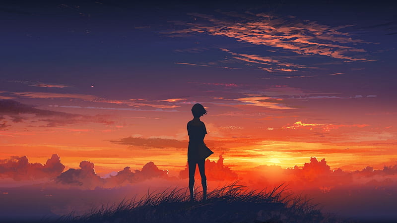 Anime Girl Artistic Sunset, anime-girl, anime, sunset, artist, artwork, digital-art, HD wallpaper