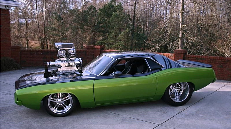 Challenger Extreme Muscle Car, Challenger, Green, carros, Blower, HD wallpaper