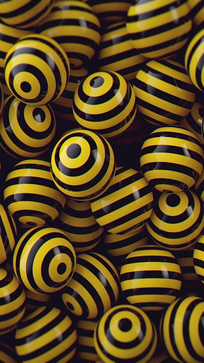 Bee balls, 3d, black, lines, round, yellow, HD phone wallpaper | Peakpx